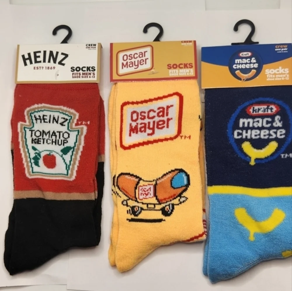 Novelty Crew‎ Socks Ketchup, Hot Dogs, Mac&Cheese Mens 6-12